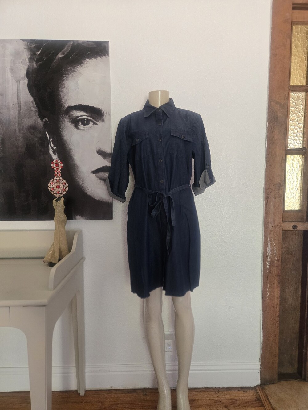 NWT Womens Speed Control New York Denim Shirt Dress Size Large Color Denim Blue